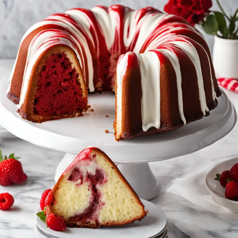 Red and White Marbled Bundt Cake