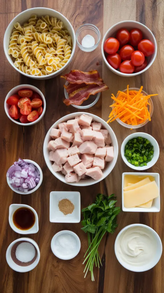 Chicken Bacon Ranch Pasta Salad ingredients