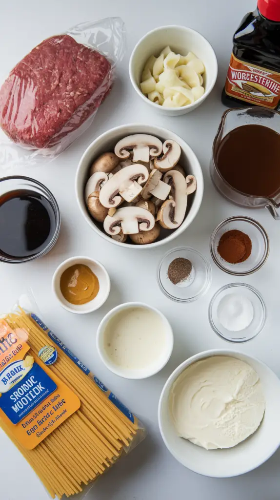 Crockpot Ground Beef Stroganoff Ingredients
