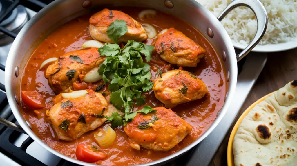Garnish Chicken tikka gravy with Cilantro