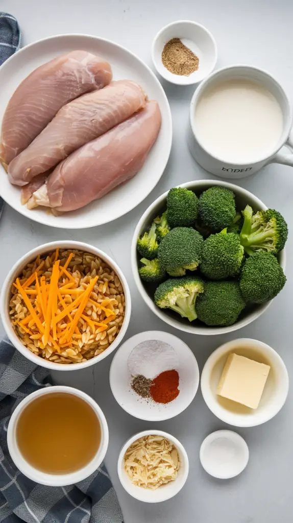 Quick & Cheesy Crockpot Chicken Broccoli Orzo Ingredients