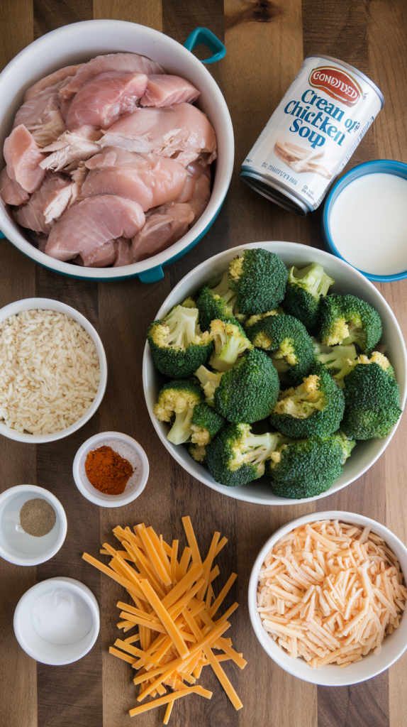 Cheesy Chicken Broccoli Rice Casserole ingredients