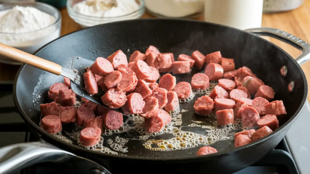 Cook the sausage chunks