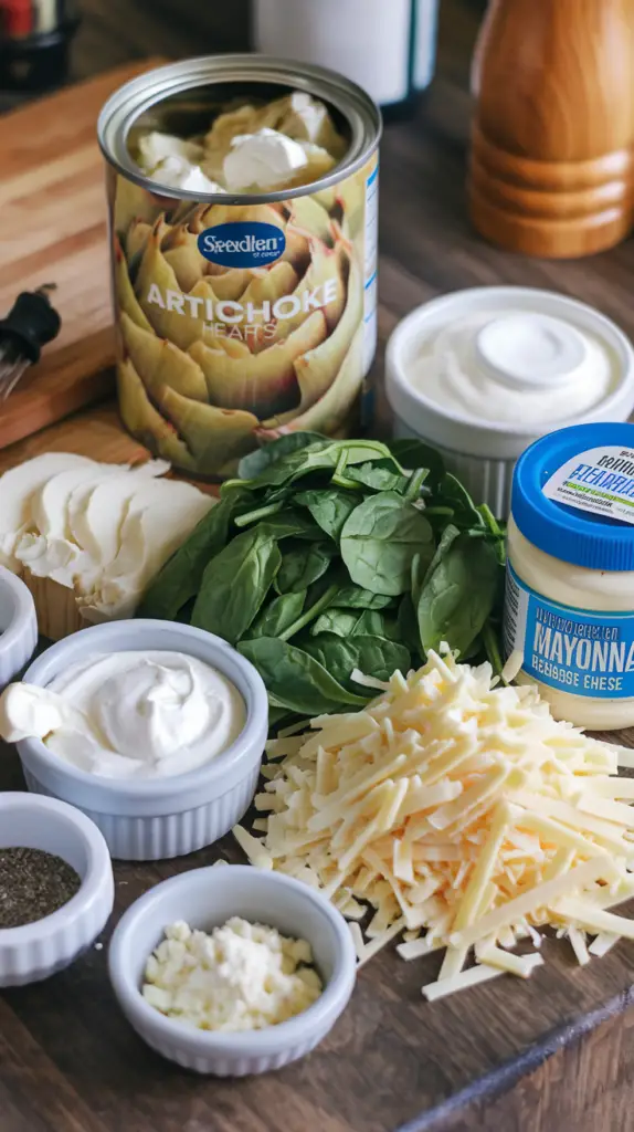 Easy Spinach Artichoke Dip ingredients