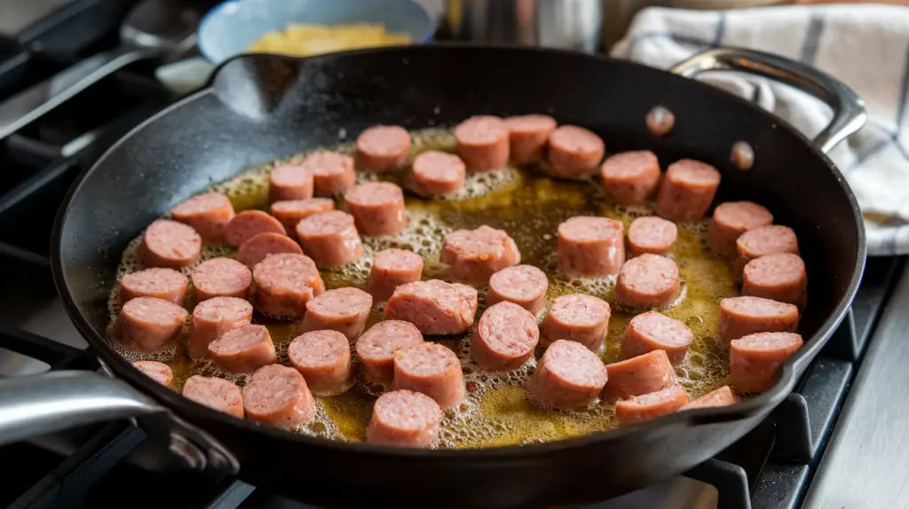 Melt butter with Sausage chunks