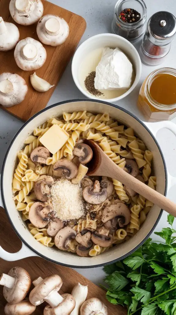 One-Pot Creamy Mushroom Pasta Ingredients