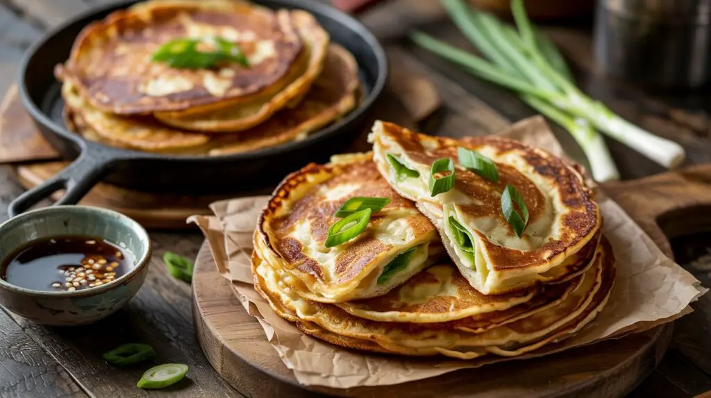 Spring Onion Pancakes with dipping sauce