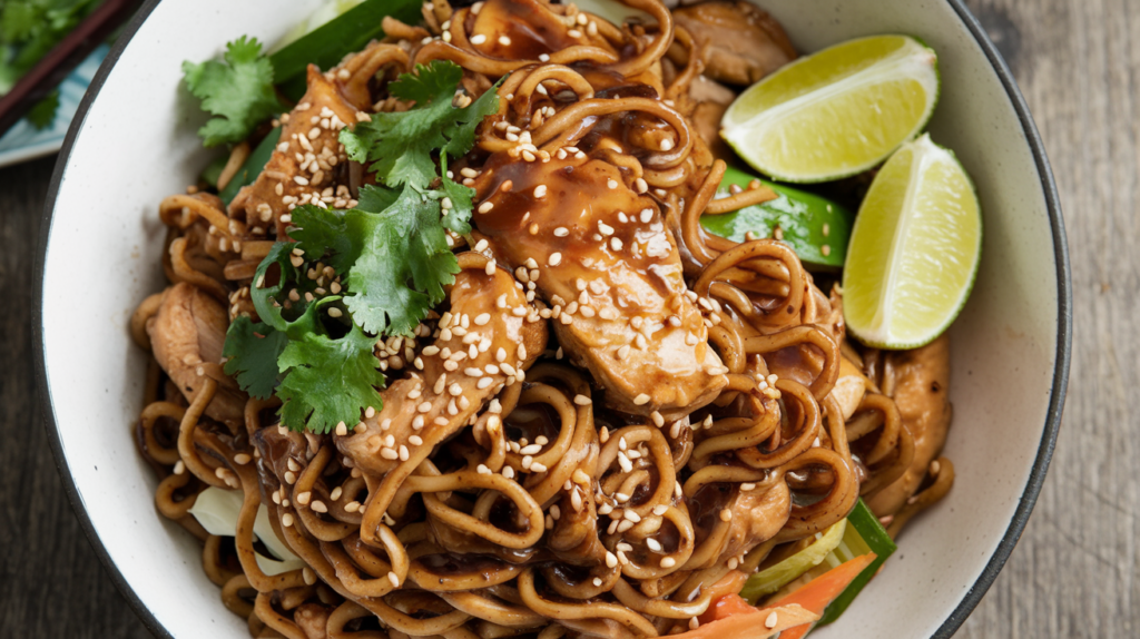 honey garlic chicken stir fry noodles