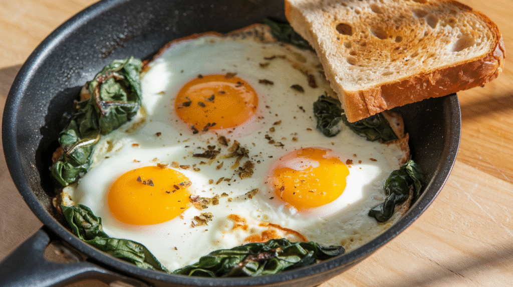 Cheesy Spinach Egg Skillet
